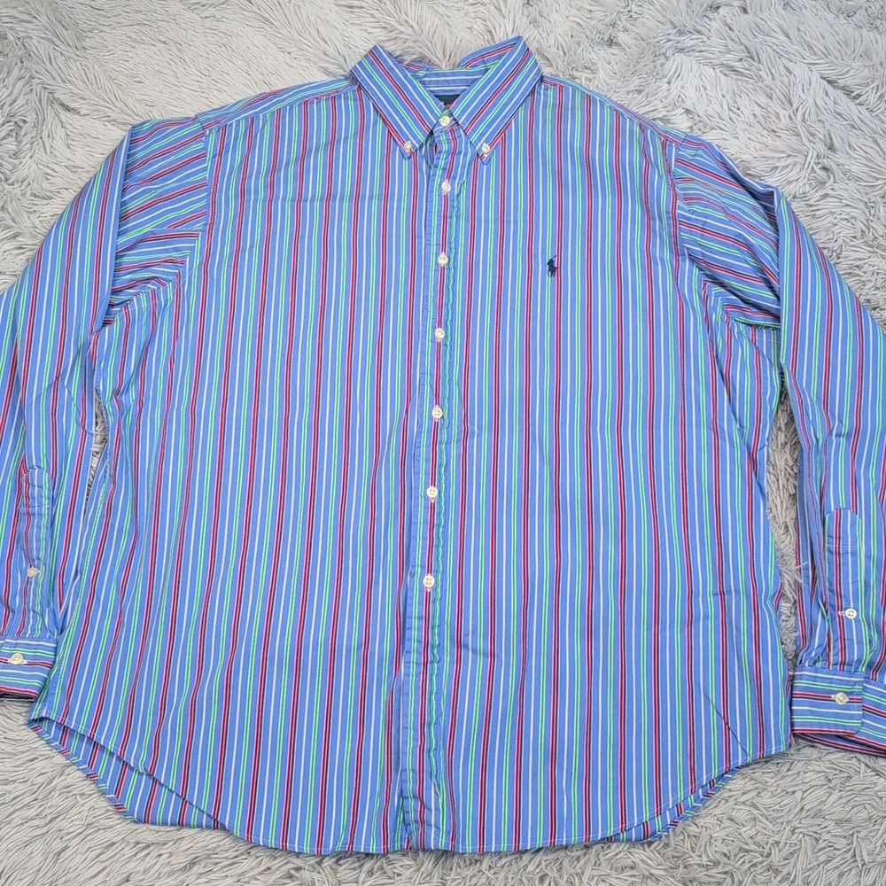 Ralph Lauren Shirt Mens XXL Blue Striped Button Up Pony Casual Preppy Classic